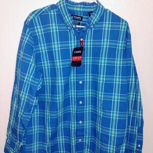 Chaps Blue Plaid Men's Shirt large New With $60 Tags